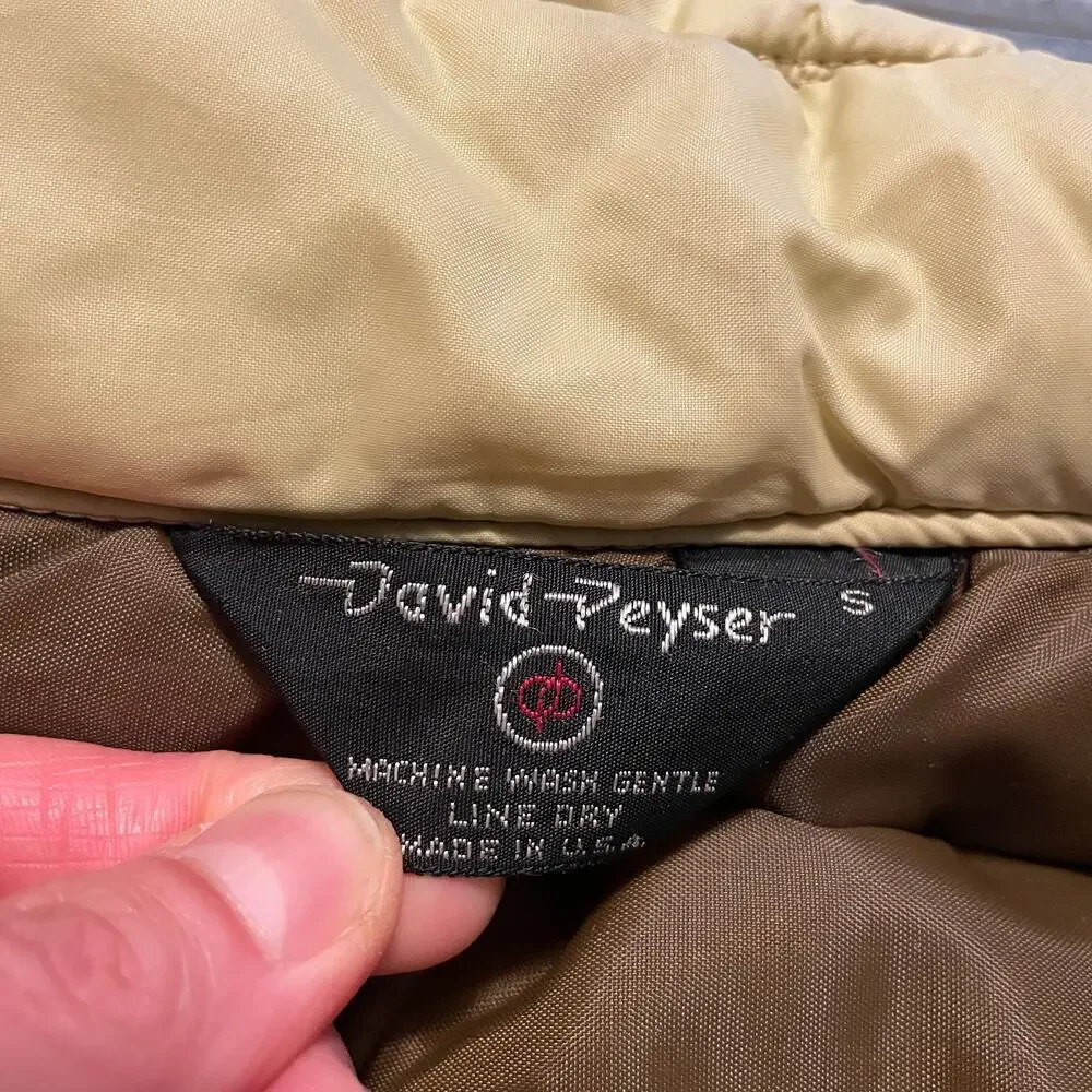 Vintage David Peyser Puffer Vest Small USA Western Tan Khaki Brown Snap Button